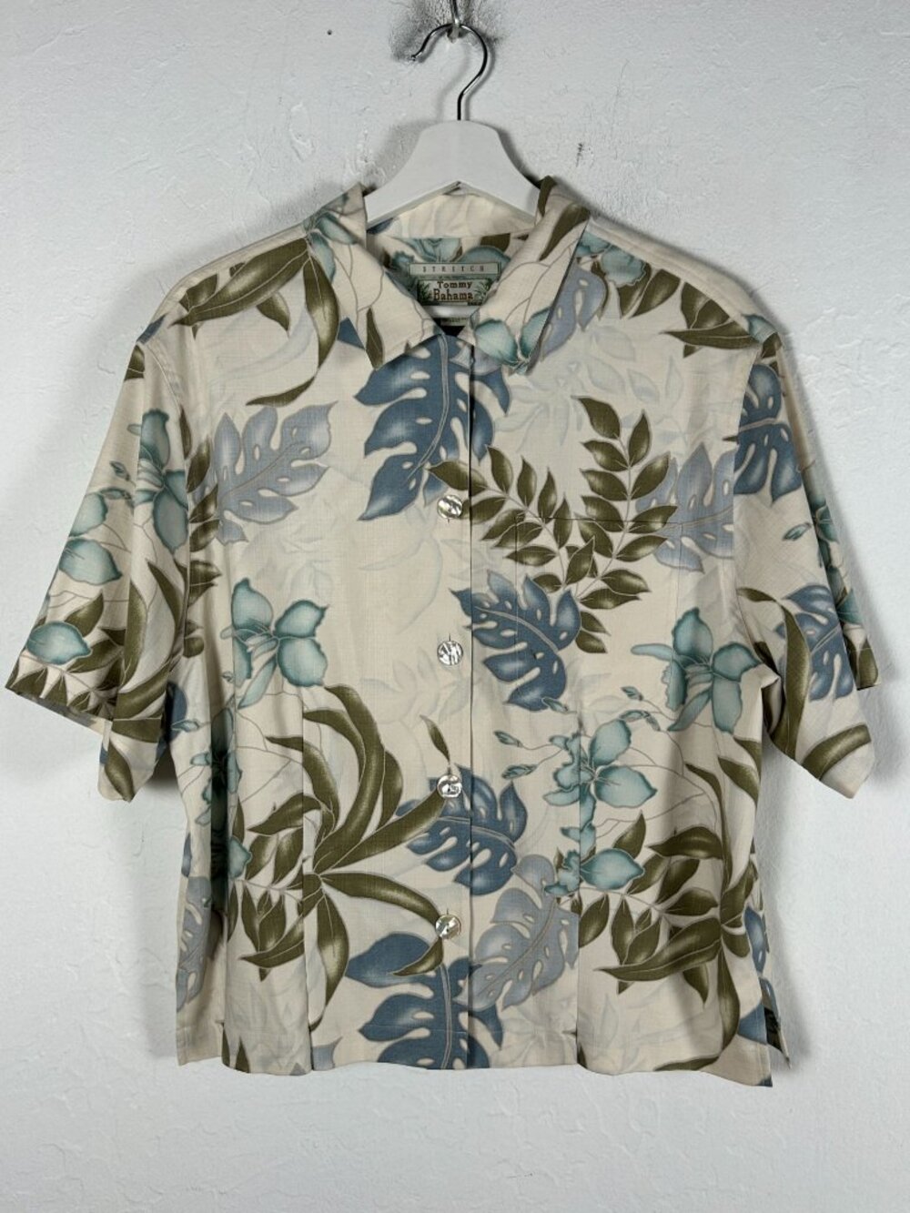 Tommy Bahama Womens Beige Hawaiian Button-Up Shirt Floral XL 16 Silk Blend NWOT